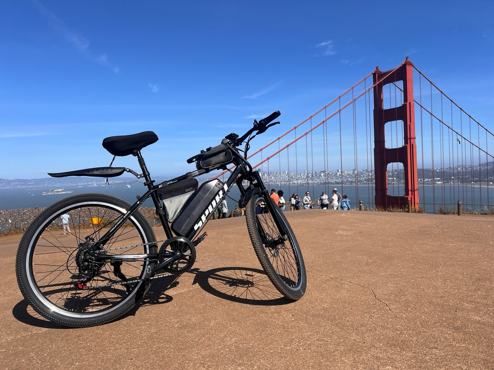 E-bike in front of the Golden Gate Bridge on the Free SF Tour