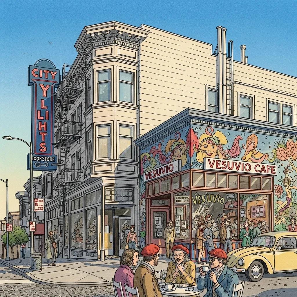 City Lights Bookstore and Vesuvio Cafe, landmarks of the Beat Generation in North Beach