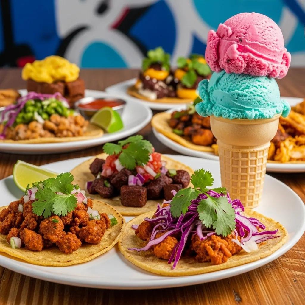 Delicious tacos and artisanal ice cream showcasing the culinary diversity of the Mission District