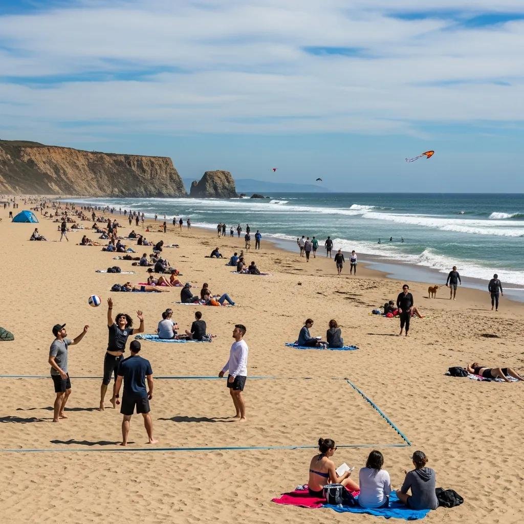Visitors enjoying outdoor activities at Ocean Beach in San Francisco