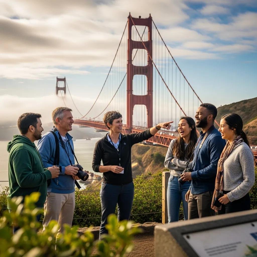 Private tour group exploring the Golden Gate Bridge in San Francisco