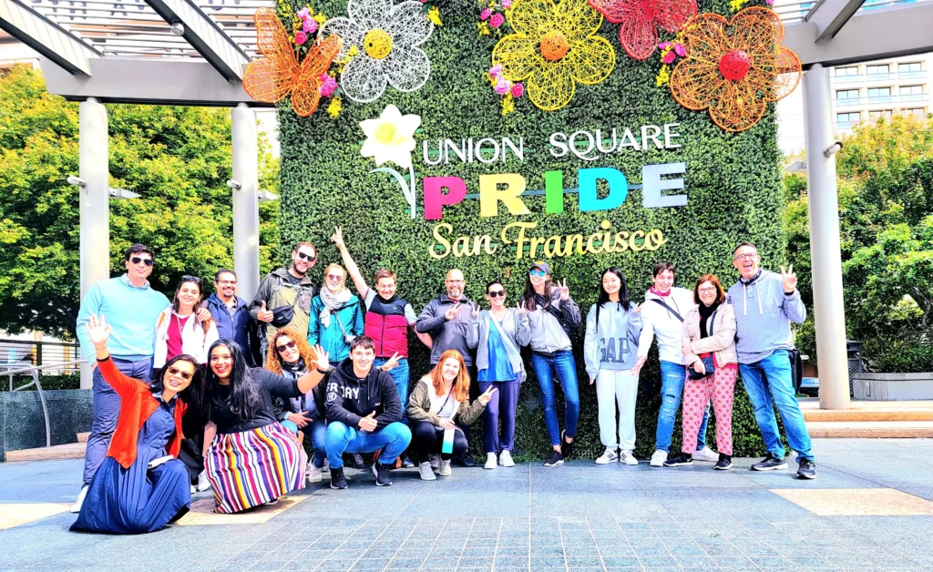 Tour group at Union Square San Francisco near Maiden Lane shopping district