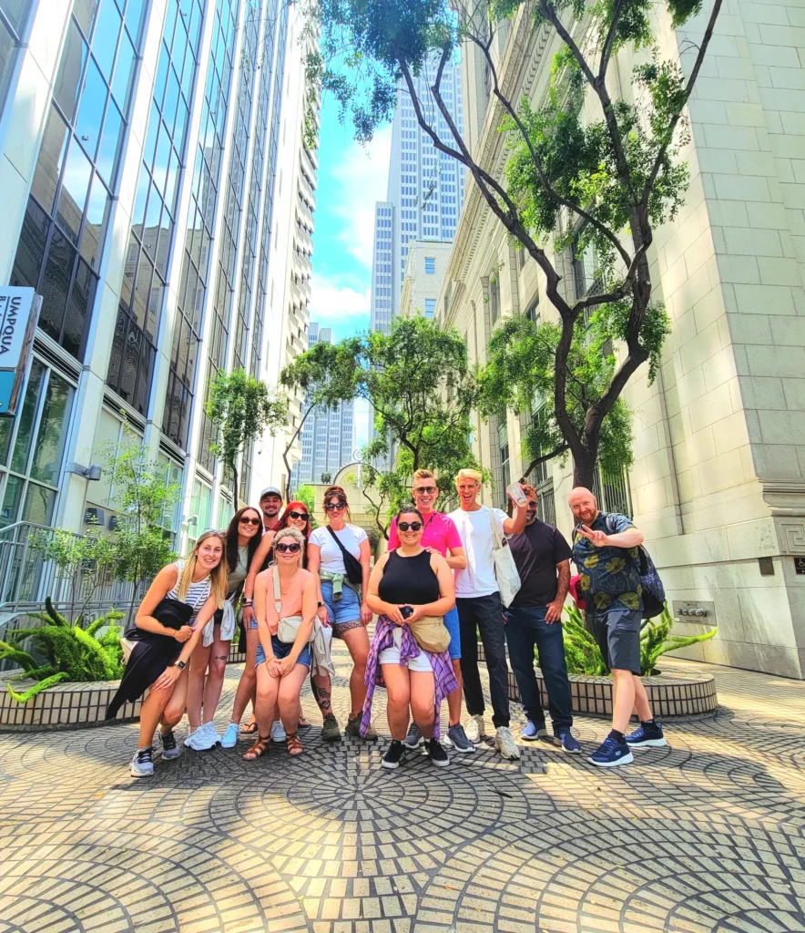 Group of people on a walking tour in San Francisco's Financial District