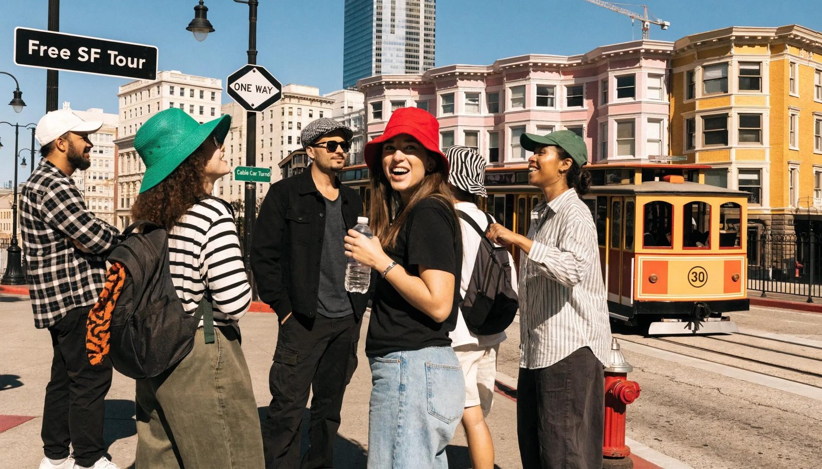 Visitors enjoying a guided walking tour in San Francisco near Union Square Hotel